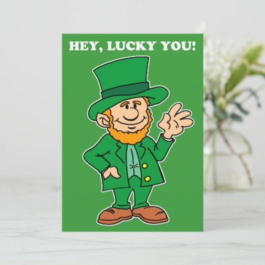 Lucky You Leprechaun St Patrick's Day Party Invite Kaart (Staand voorkant)