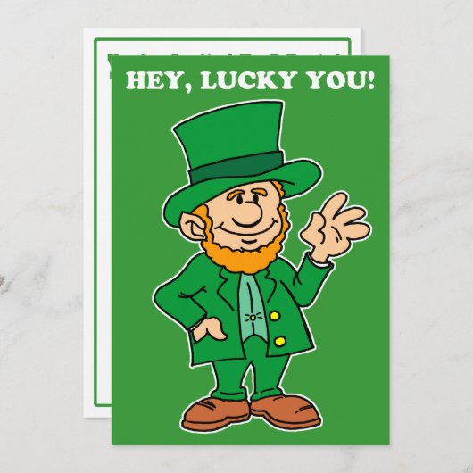 Lucky You Leprechaun St Patrick's Day Party Invite Kaart (Voorkant / Achterkant)