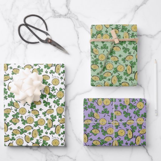 Lucky You St Patricks Day Shamrock Coins Clovers Inpakpapier Vel (Voorkant)