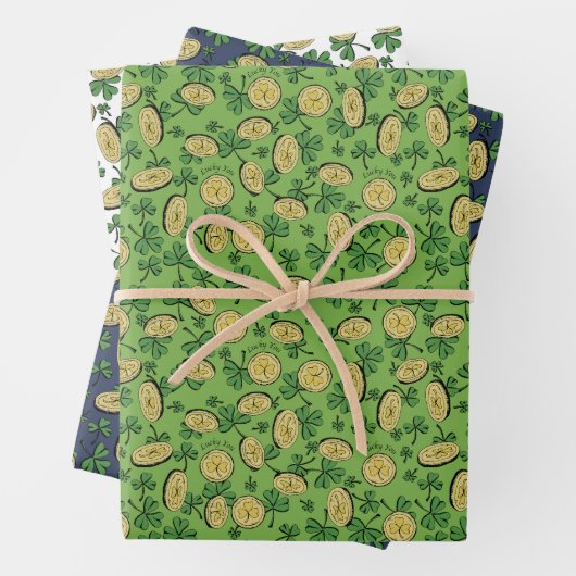 Lucky You St Patricks Day Shamrock Coins Clovers Inpakpapier Vel (In situ)