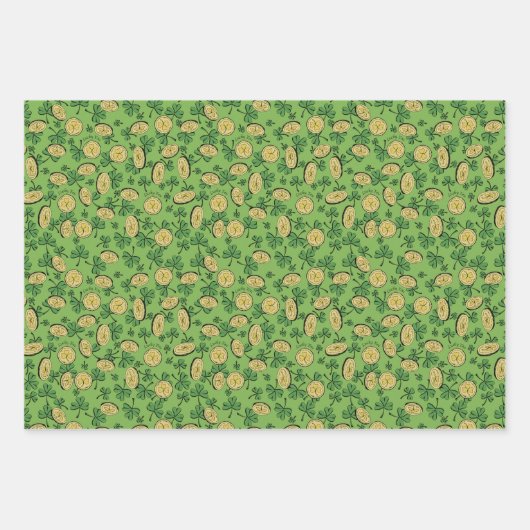 Lucky You St Patricks Day Shamrock Coins Clovers Inpakpapier Vel (Voorkant)