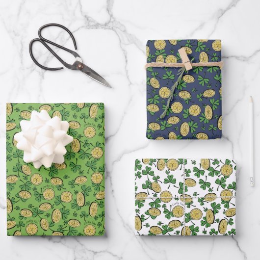 Lucky You St Patricks Day Shamrock Coins Clovers Inpakpapier Vel (Voorkant)