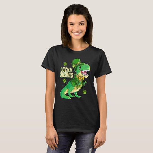 Luckysaurus Leprechaun Dinosaur St Patricks Day Bo T-shirt (Voorkant volledig)