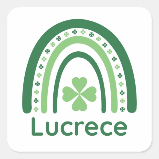Lucrece Name Clover Boho Rainbow Vierkante Sticker (Voorkant)