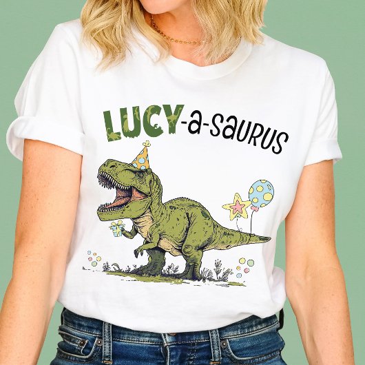 Lucy-a-saurus Dinosaur Aangepast Kinderfeestje T-shirt
