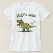Lucy-a-saurus Dinosaur Aangepast Kinderfeestje T-shirt (Design voorkant)