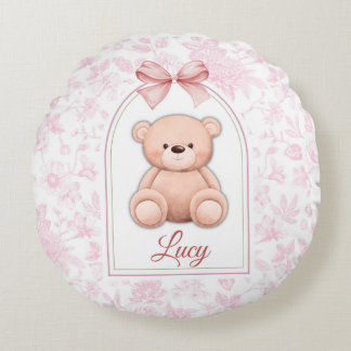 Lucy | Aangepaste Roze Teddybeer Nursery Design Rond Kussen