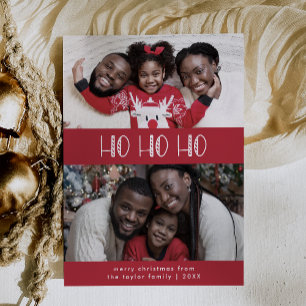 LUCY Dark Red Fun Family Ho Ho Foto Kerstmis Feestdagenkaart