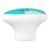 Lucy Doll met Aqua Polka Dot Background Keramische Knop (Zijkant)