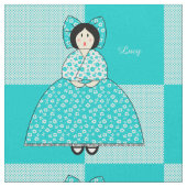 Lucy Doll met Aqua Polka Dot Background Stof (Close Up)
