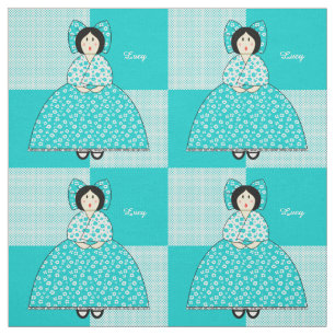 Lucy Doll met Aqua Polka Dot Background Stof