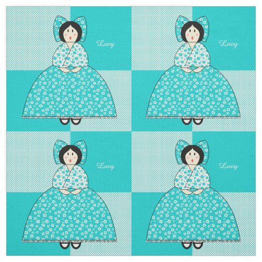 Lucy Doll met Aqua Polka Dot Background Stof (Swatch)