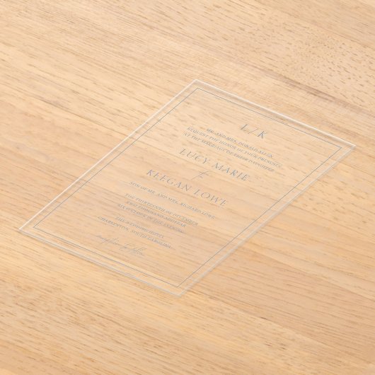 Lucy Dusty Blue Classic Elegant Bruiloft Acryl Uitnodigingen (Laagn)