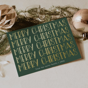 LUCY Green Gold Foil Fun Family Vrolijk Kerstfeest Folie Feestdagenkaart
