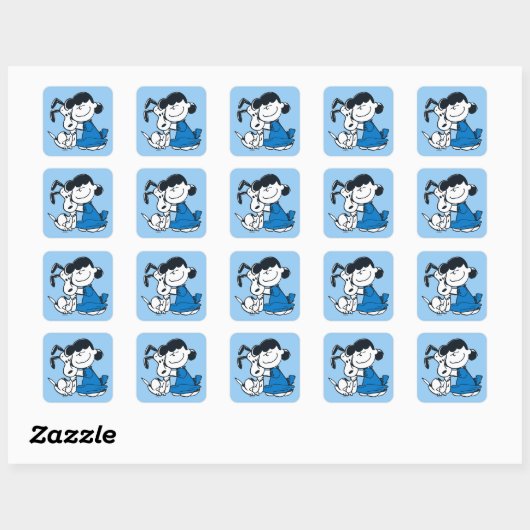 Lucy Hugging Snoopy Vierkante Sticker (Vel)