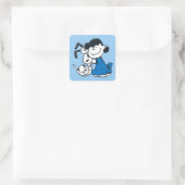Lucy Hugging Snoopy Vierkante Sticker (Tas)