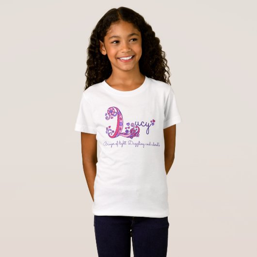 Lucy meisjes L naam betekent monogram t-shirt (Voorkant volledig)