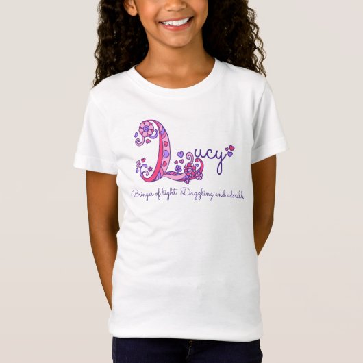 Lucy meisjes L naam betekent monogram t-shirt (Voorkant)