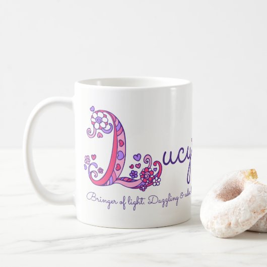 Lucy-naam betekent decoratieve L-monogram-mok Koffiemok (Met donut)