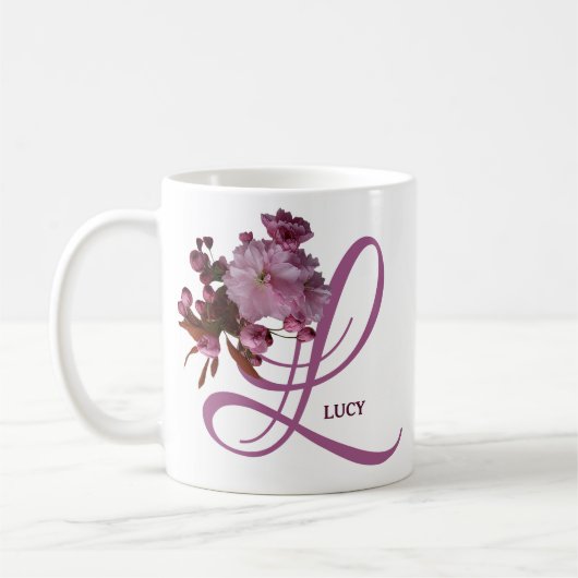  Lucy naam roze rozenbloemen trendy Koffiemok (Links)