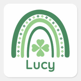 Lucy Name Clover Boho Rainbow Vierkante Sticker