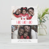 LUCY Red Fun Kind Family Ho Ho Ho 2 Foto Kerstmis Feestdagenkaart (Staand voorkant)