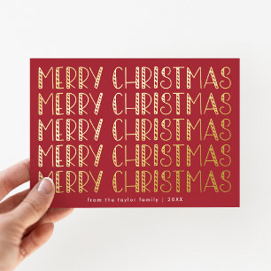 LUCY Rood Goud Folie Fun Familie Prettig Kerstfees Feestdagenkaart