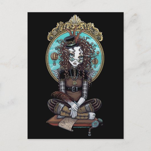 "Lucy" Steam Punk ballon Fairy Art Briefkaart (Voorkant)