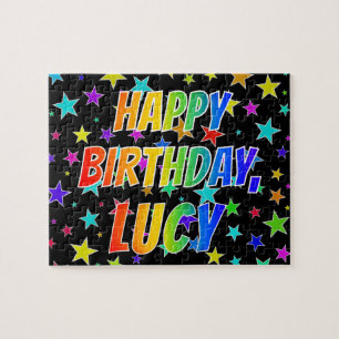 "LUCY" Voornaam, geun "HAPPY BIRTHDAY" Legpuzzel