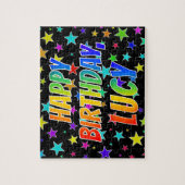 "LUCY" Voornaam, geun "HAPPY BIRTHDAY" Legpuzzel (Verticaal)