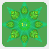 LUCY – WOW! Achthoekige groene ster fractal ontwer Vierkante Sticker (Voorkant)