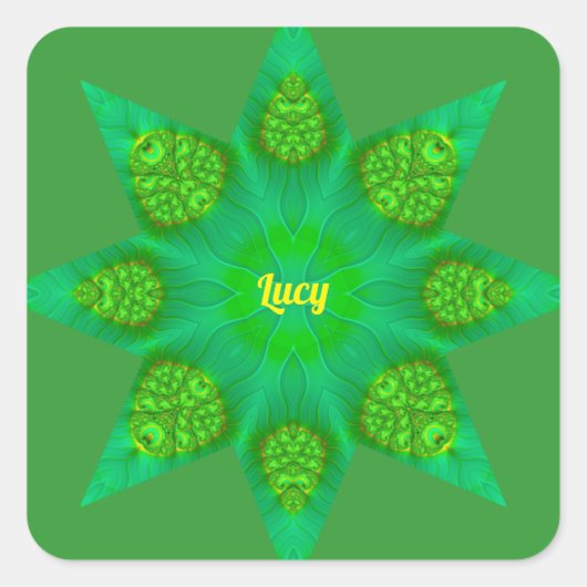LUCY – WOW! Achthoekige groene ster fractal ontwer Vierkante Sticker (Voorkant)
