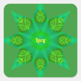 LUCY – WOW! Achthoekige groene ster fractal ontwer Vierkante Sticker