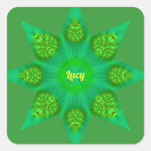 LUCY – WOW! Achthoekige groene ster fractal ontwer Vierkante Sticker