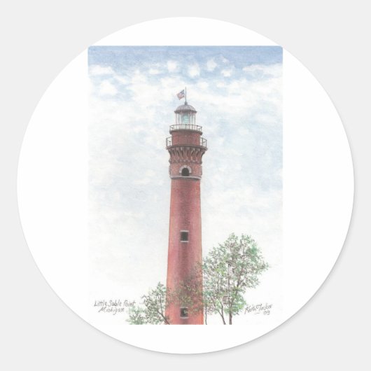 Ludington Lighthouse Ronde Sticker (Voorkant)