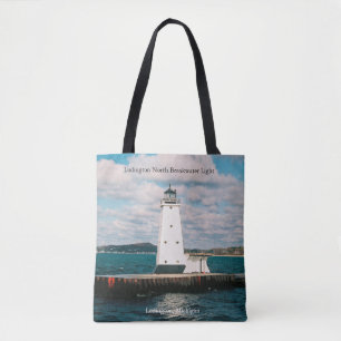 Ludington North Breakwater Light over de canvas ta Tote Bag