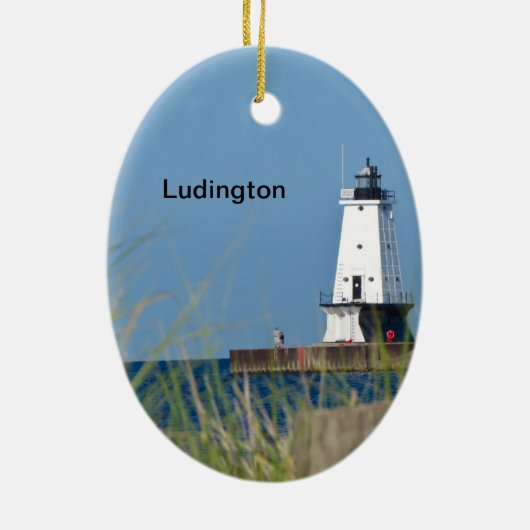 Ludington Pierhead Light Keramisch Ornament (Achterkant)