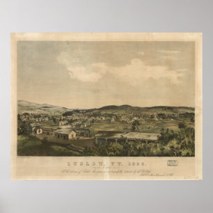 Ludlow Vermont 1859 Antiek panoramische kaart Poster