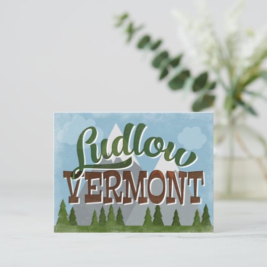 Ludlow Vermont Fun Retro Snowy Mountains Briefkaart (Staand voorkant)