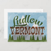 Ludlow Vermont Fun Retro Snowy Mountains Briefkaart (Voorkant / Achterkant)