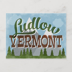 Ludlow Vermont Fun Retro Snowy Mountains Briefkaart