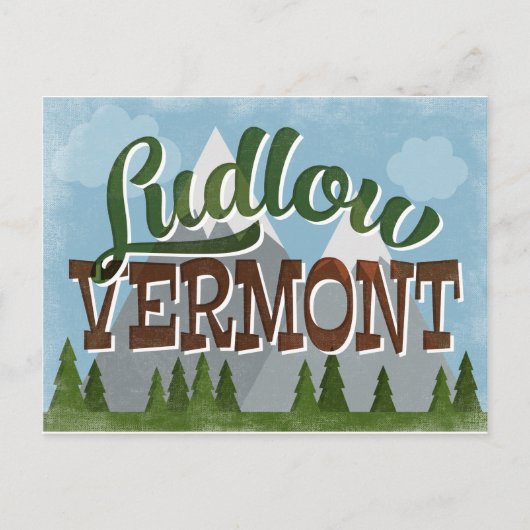 Ludlow Vermont Fun Retro Snowy Mountains Briefkaart (Voorkant)