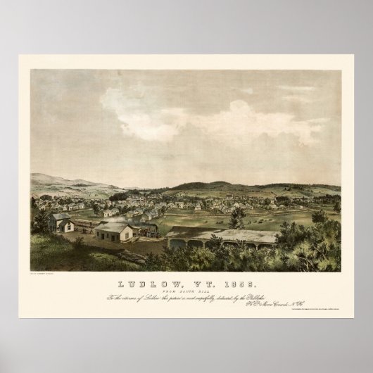 Ludlow, VT Panorama Map - 1859 Poster (Voorkant)