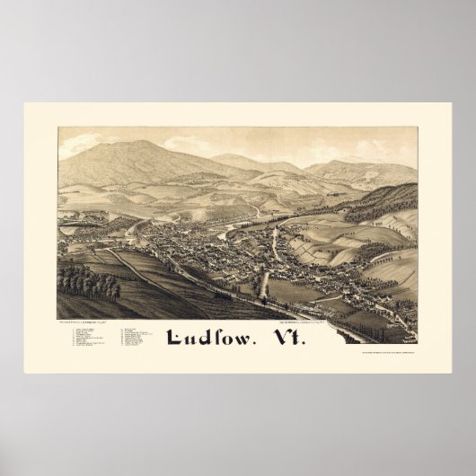 Ludlow, VT Panorama Map - 1885 Poster (Voorkant)