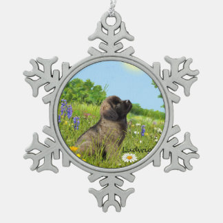 Ludwig de Leonberger Puppy kerstversiering Tin Sneeuwvlok Ornament