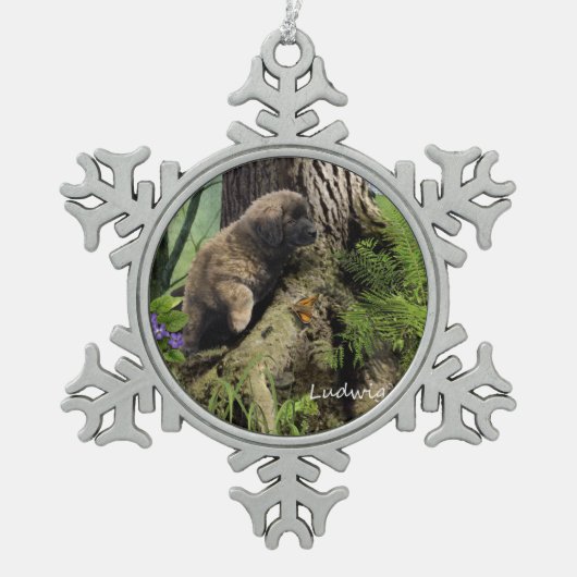 Ludwig de Leonberger Puppy kerstversiering Tin Sneeuwvlok Ornament (Voorkant)