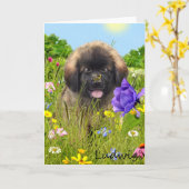 Ludwig het Wenskaart van het Puppy Leonberger Kaart (Gele Bloem)