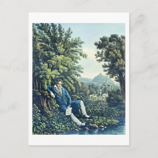 Ludwig van Beethoven door een rivier (gekleurde en Briefkaart (Voorkant)