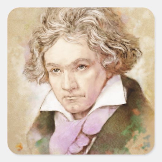 Ludwig van Beethoven im Aquarell Stil Vierkante Sticker (Voorkant)