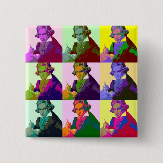 Ludwig Van Beethoven Pop Art Vierkante Button 5,1 Cm (Voorkant)